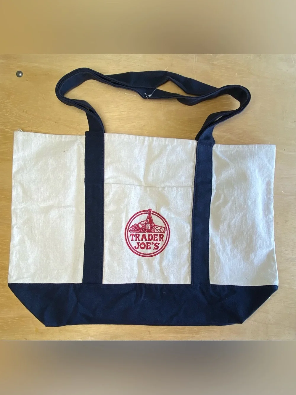 Trader Joe's Canvas Tote Bag in Cream and Navy